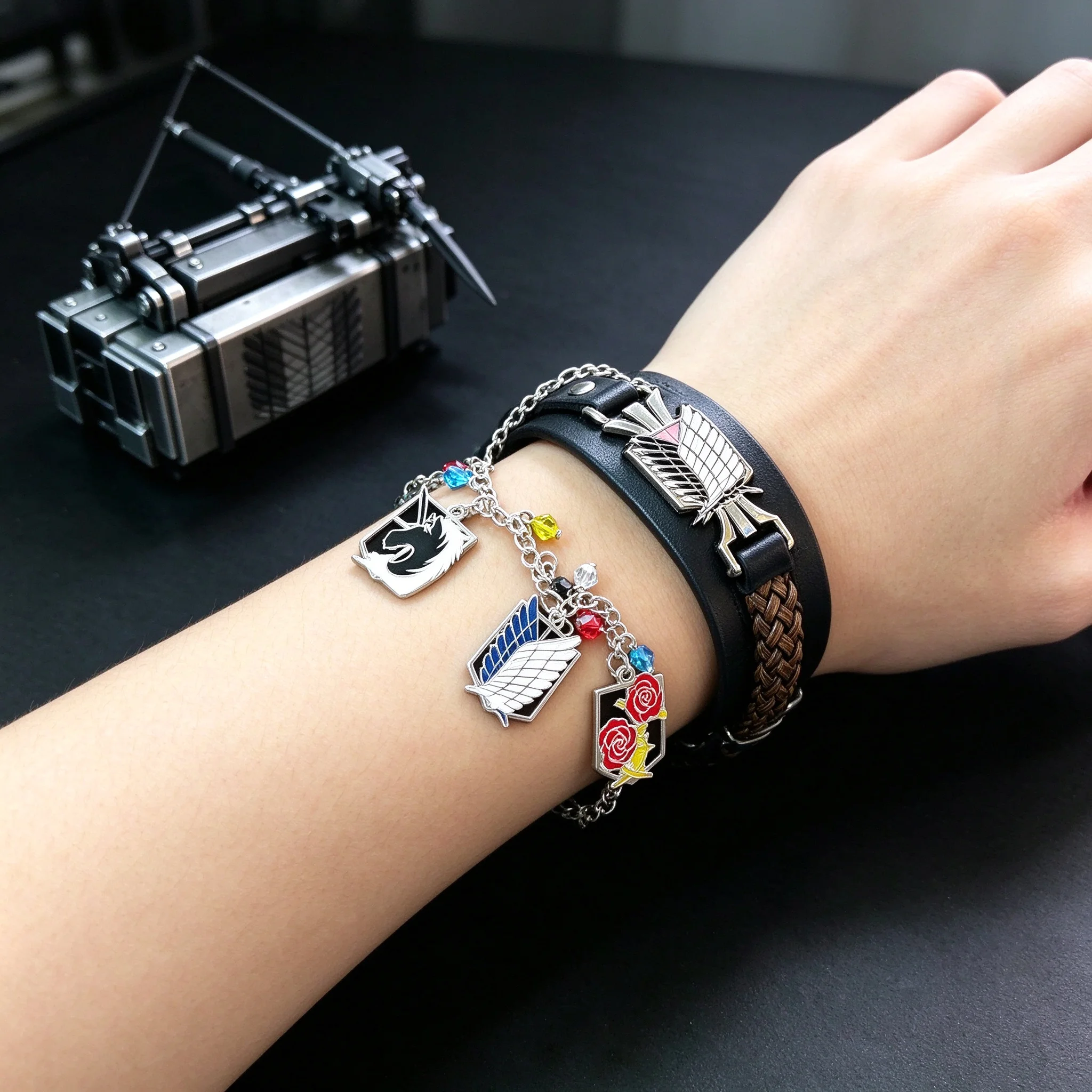 Attack On Titan Bracelet Wings Of Liberty Survey Corps Enamel Leather Wristband Cosplay Jewelry Gift For Fans