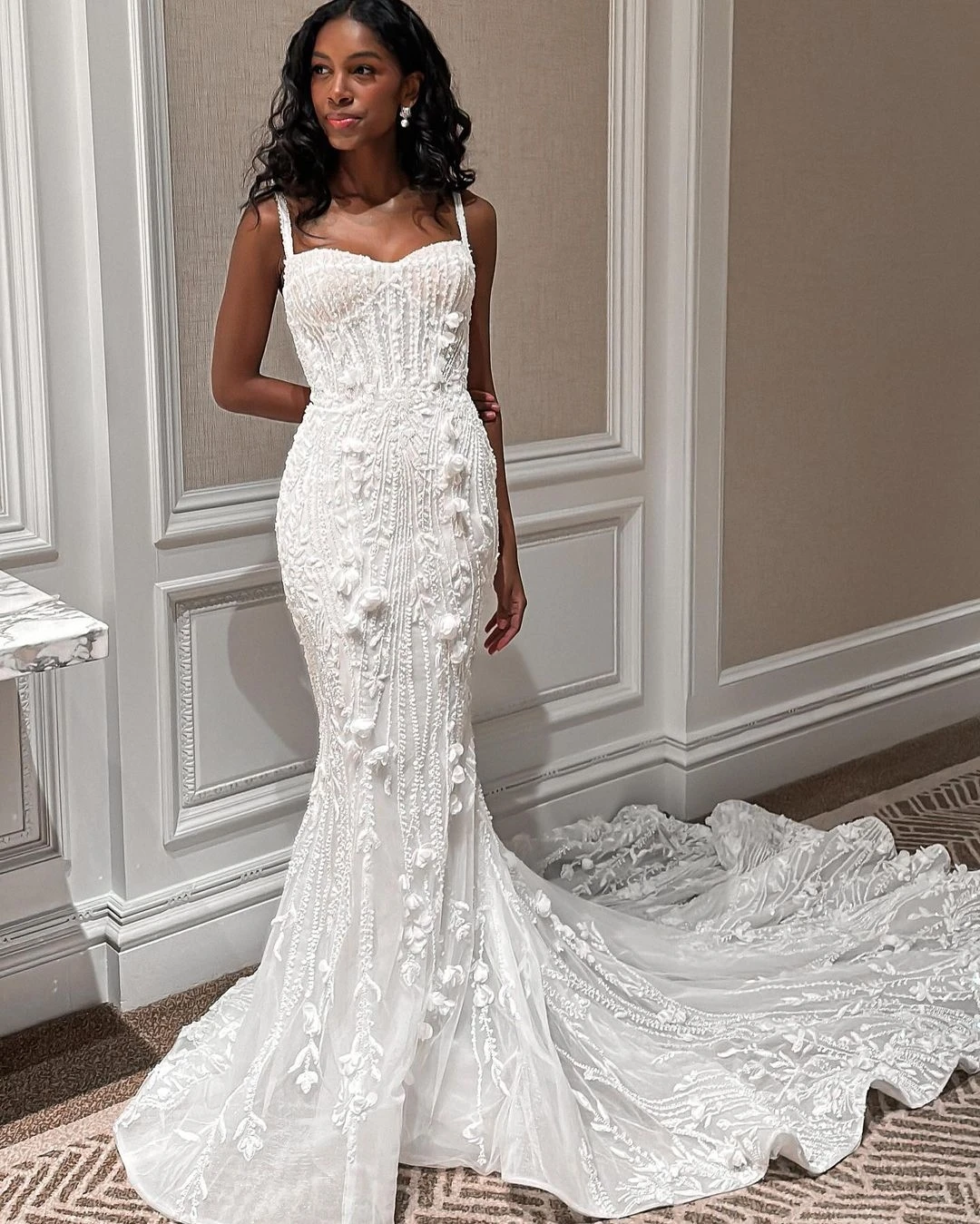 Robe de Mariée Élégante en Tulle avec Dos aux, Tenue de Patients à Fleurs 3D, avec Poignées en Dentelle, Queue Amovible, Personnalisée, Nouvelle Collection