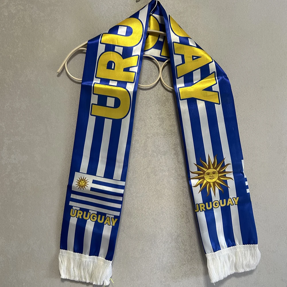 Uruguay Scarf 14x135cm Double-sided Printed Satin Uruguay Flag Scarf Tassels Suitable for Football, Sports, Events