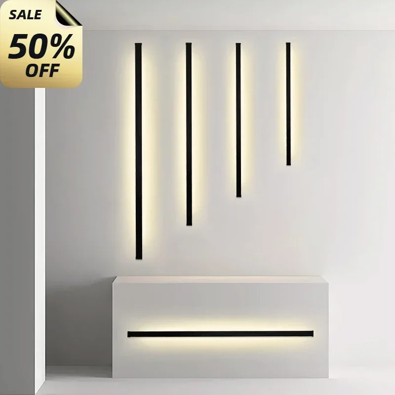 

2025 Nordic Decorative Luminaires Line Minimalist Light Wall Lamp Bedroom Bedside Lights Long Strip Black Background Wall Light