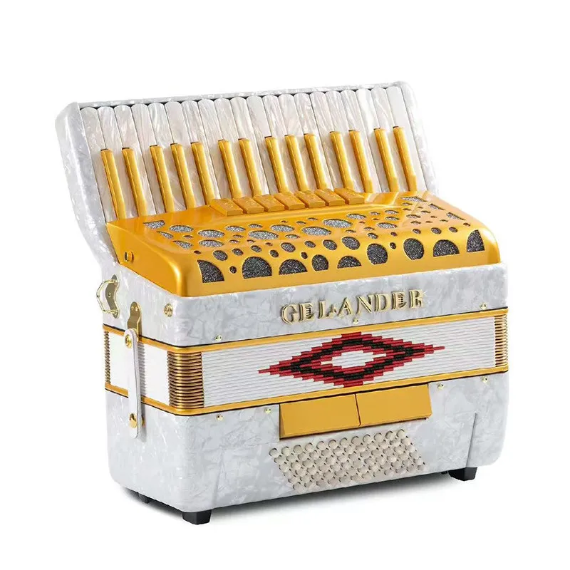 White Piano Accordion 72 Bass 34 Keys, Professional Performance Grade