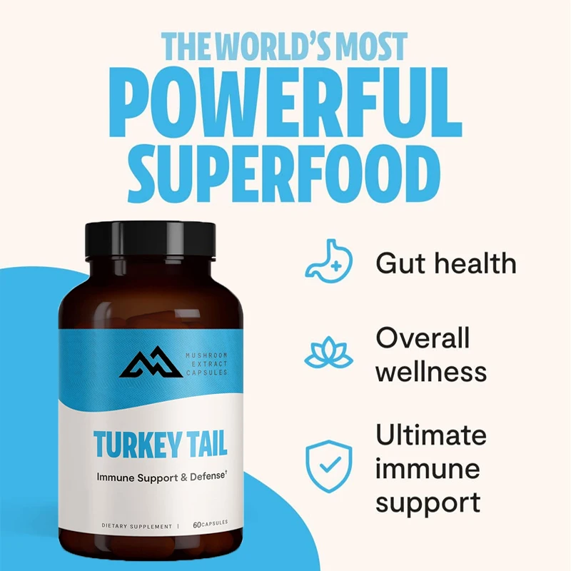 

Turkey Tail Mushroom Supplement, Promoting Immune and Digestive Health (60 capsules) Non GMO Pure Natural