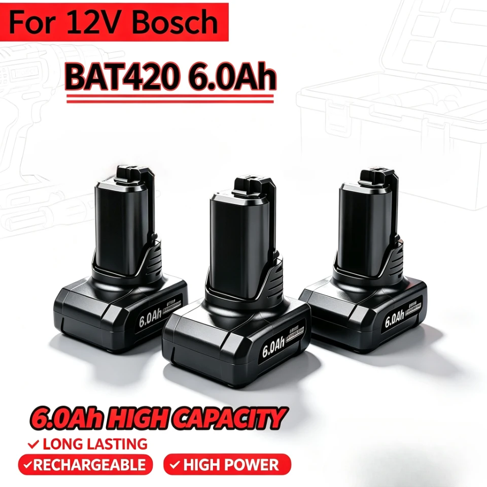 Batteria di ricambio Bosch 12V Li-ion, 3000mAh / 6000mAh, compatibile con BAT411 BAT412A BAT413A D-70745GOP 2607336014 PS20-2, utensili elettrici a batteria 10.8V, utilizzabile con caricabatterie