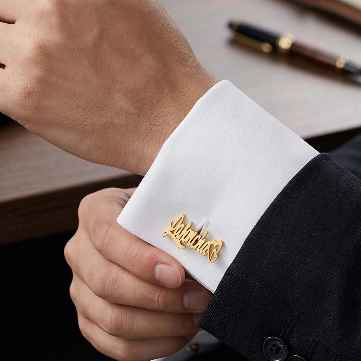 2pcs Custom Name Cufflinks for Men Personalized Script Name With Heart Decor Cufflinks Stainless Steel Exclusive Wedding Holiday