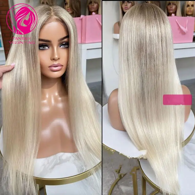 Platinum popiołu blond koronkowa peruka na przód 13x6 HD czołowa koronki peruka prosto przezroczyste pełne peruki typu Lace z ludzkich włosów dla