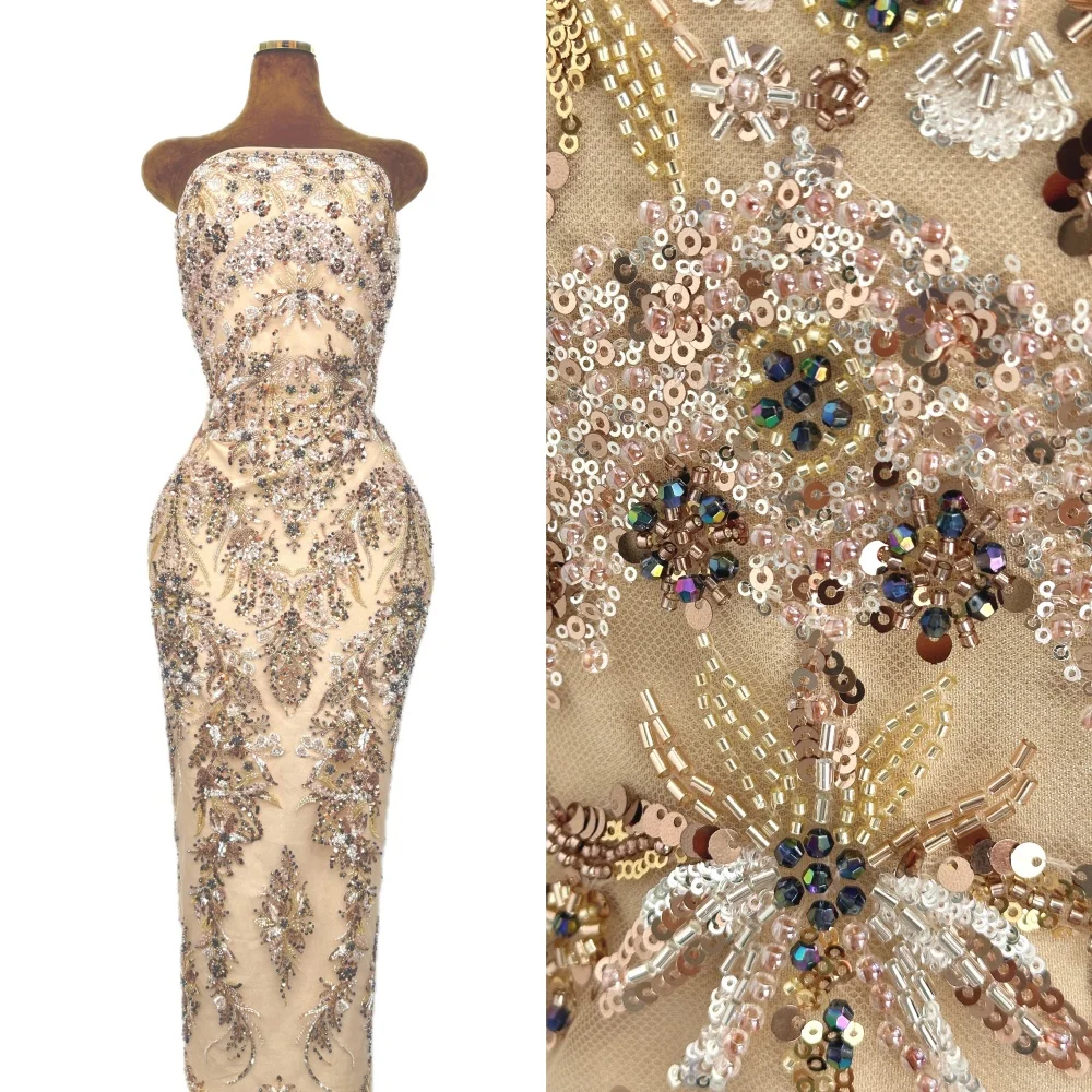 

Элитное африканское кружево высокого качества, французское тяжелое кружево с пайетками и бисером для нигерийского свадебного платья, 5 ярдов