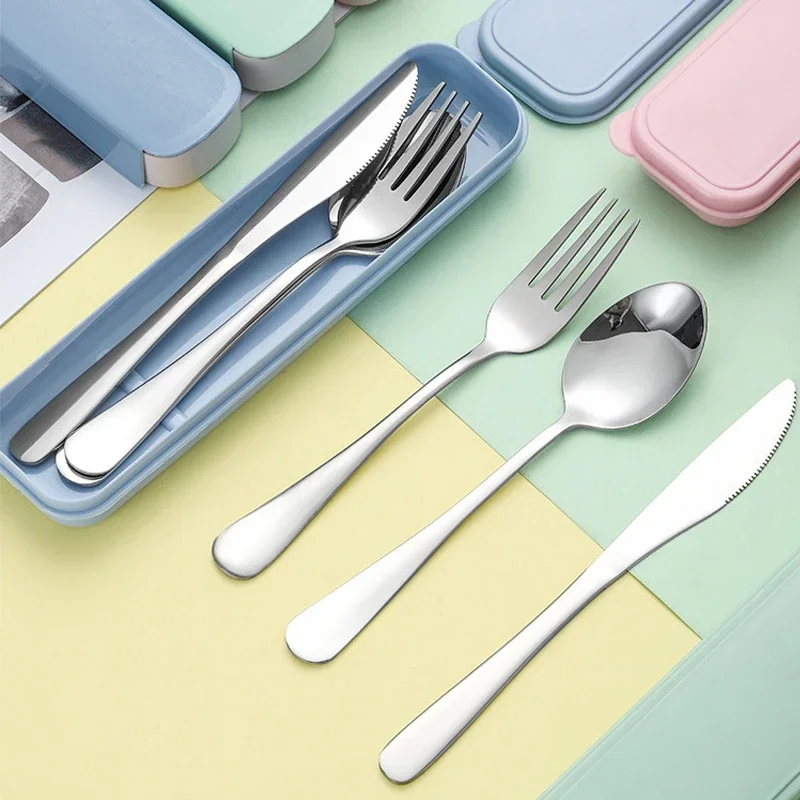 Portable Stainless Steel Cutlery Suit with Storage Box Chopstick Fork Spoon Knife Travel Tableware Set Camping Cutlery