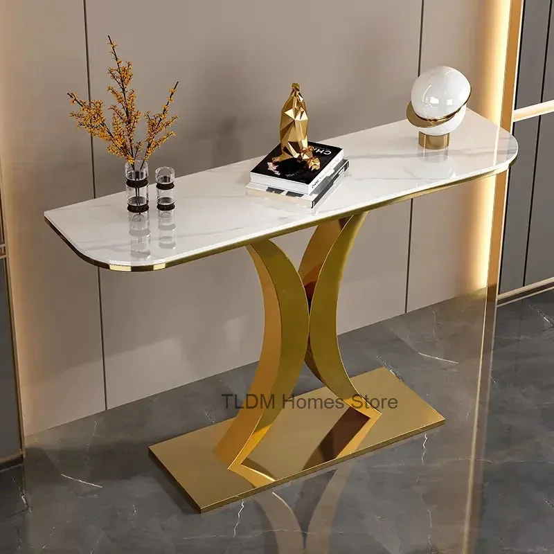 Light Luxury Slate Table Console Tables Living Room Furniture Entrance Console Home Wrought Iron Against Wall Hallway Table Desk