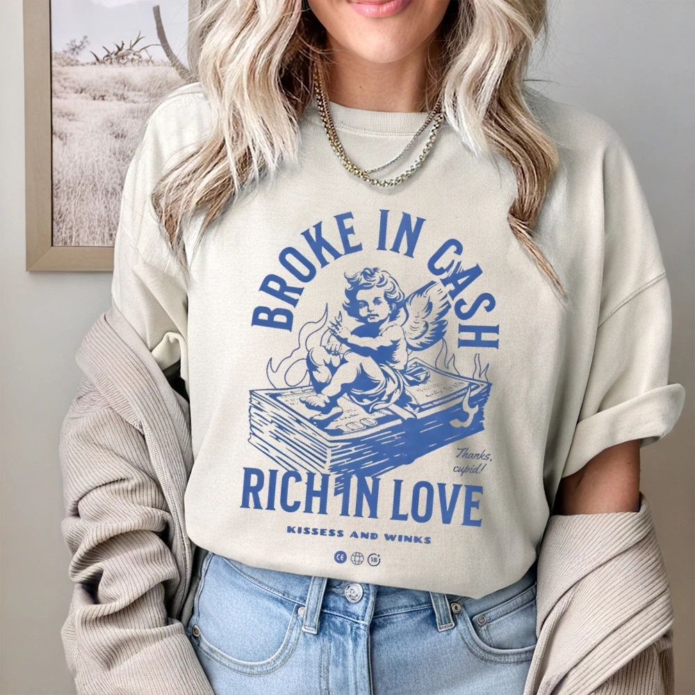 Broken In Cash Rich In Love T-Shirt d'été en coton tendance confort couleur T-Shirt Baggy Streetwear décontracté usage quotidien pour femmes hommes