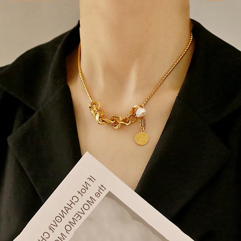 

Brass Real Pearl Chains Choker Necklace Women Jewelry Designer T Show Runway Gown Sweety Boho Japan Korean Gothic Trendy