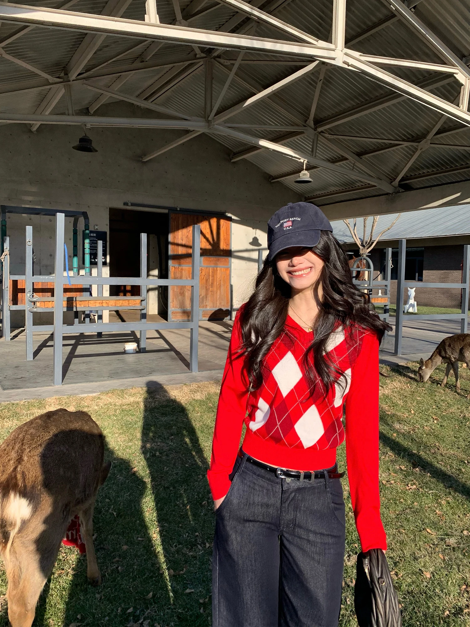 

Свитер Pusumede Festival Aosphere ярко-красного цвета с V-образным вырезом, стеганый, женский, приталенный, с цветными блоками, вязаный топ, повседневный, из полиэстера