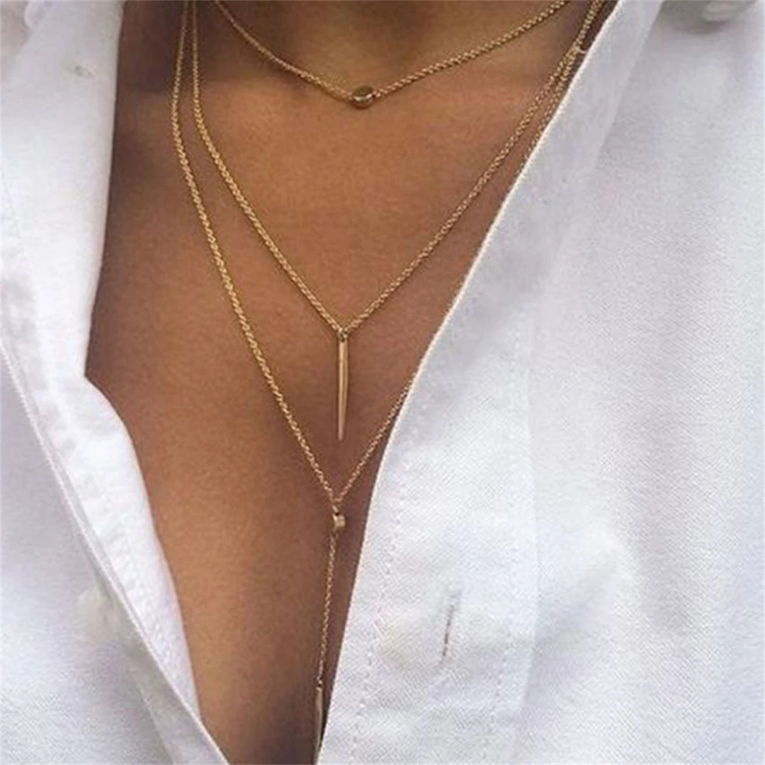 Fashion Collarbone Chain Short Necklace Pendant Sweater Chain Women\'s Crystal Small Round Dot Multi-layer Neckchain Jewelry