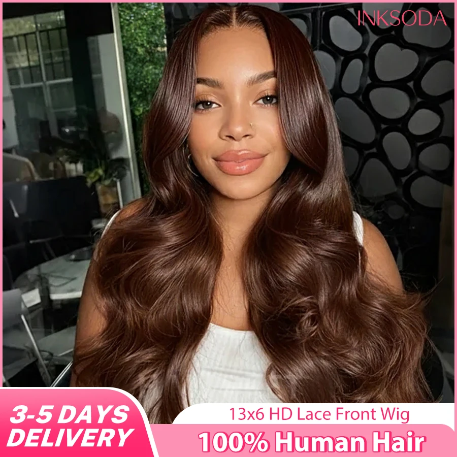 

Шоколадно-коричневый парик из натуральных волос 13x4 с кружевной передней частью, волнистый, 13x6 HD кружевной фронтальный парик коричневого цвета для женщин, 30 дюймов, плотность 220%