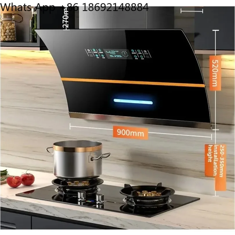 Large Suction Range Hood with Double Motor and Self-Cleaning Function for Household Kitchens and Small Rentals