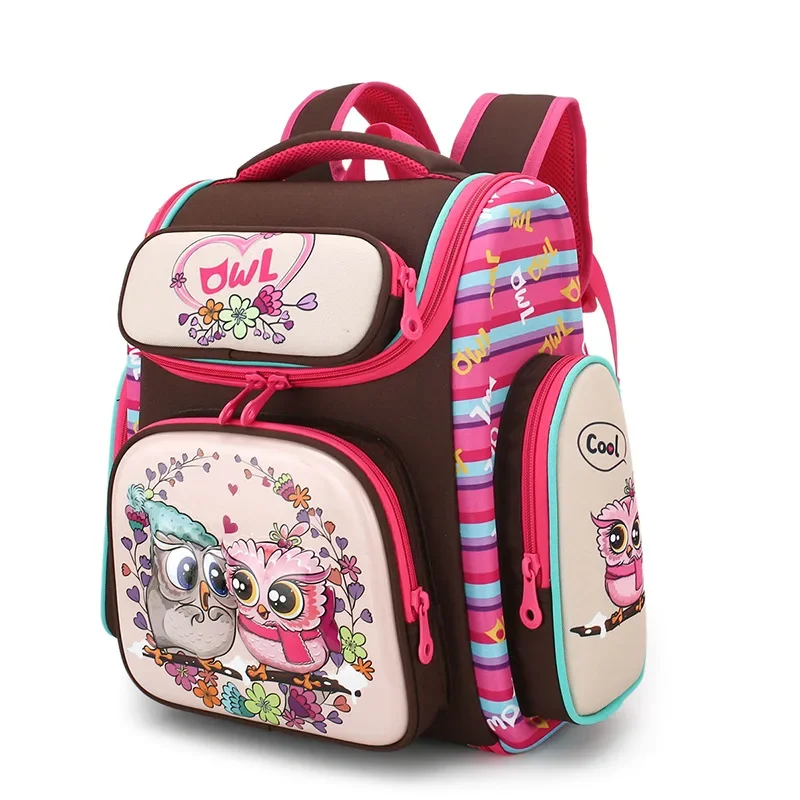 Newest 3D Cartoon Owl Kids School Bag for Girls Orthopedic Primary Schoolbag Folded Children School Bag for Boys Knapsack