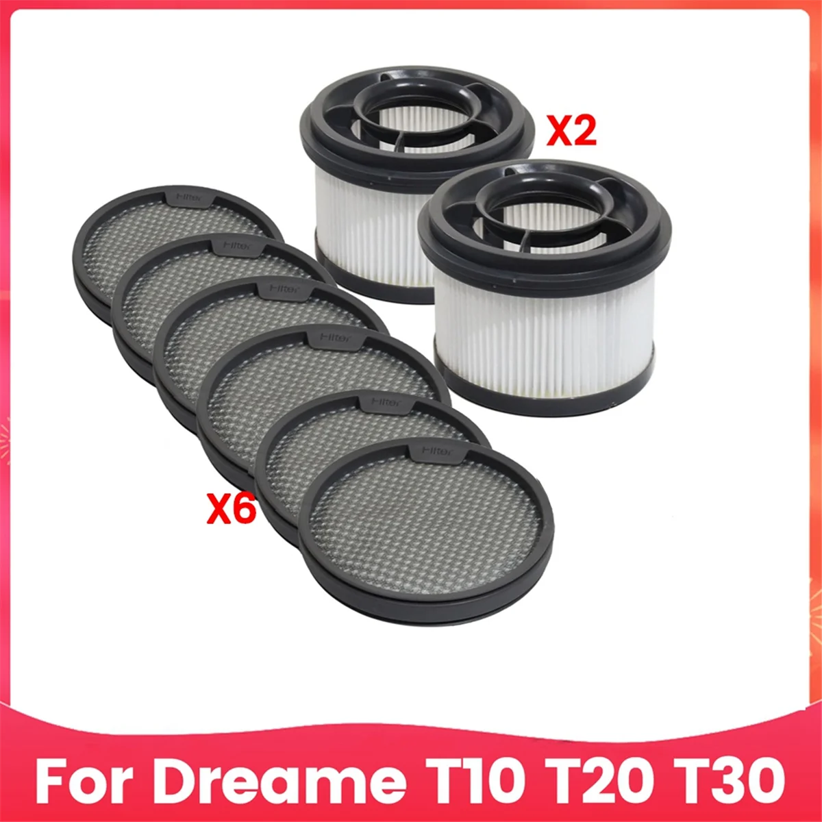 8PCS Front Filter and Rear Filter Cotton Kit for Dreame T10 T20 T30 Handheld Vacuum Cleaner Replacement Accessories