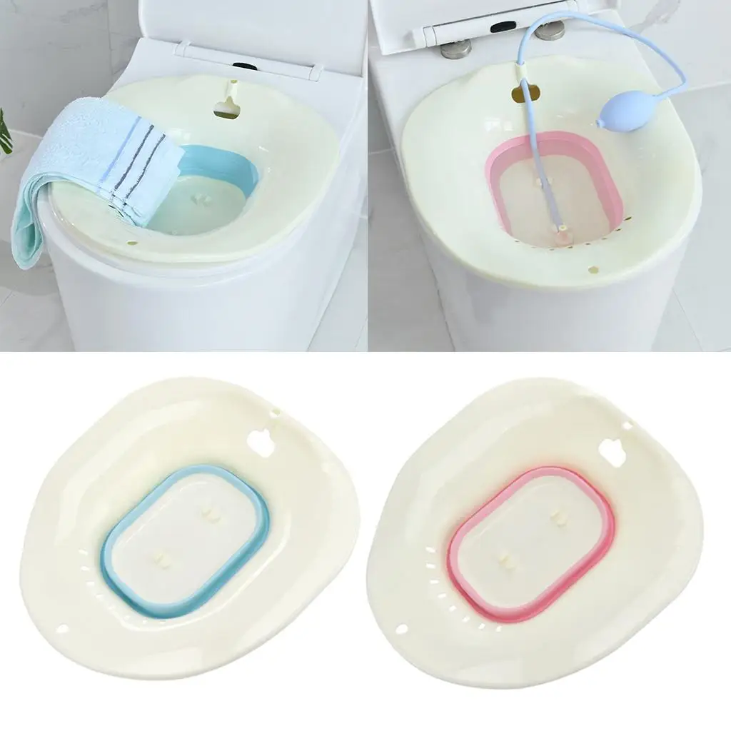 Sitz Bath Postpartum Tub with Flusher Silicone Basin Toilet Seat Hemorrhoid Relief Universal Chair Use