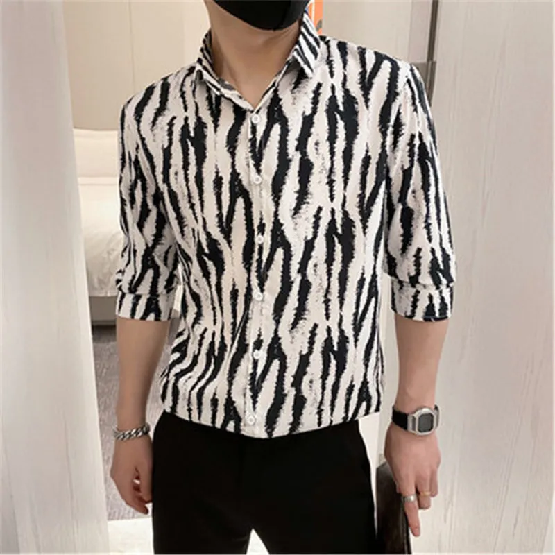 

Social Shirt Man Zebra Print Stage Design Half Sleeve Men's Clothing Slim Fit Casual Shirt blusas y camisas Chemise Homme 2024