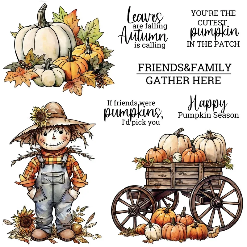 

Autumn Harvest Pumpkin Scarecrow Cutting Dies Clear Stamp DIY Scrapbooking Metal Dies Silicone Stamps For Cards Album
