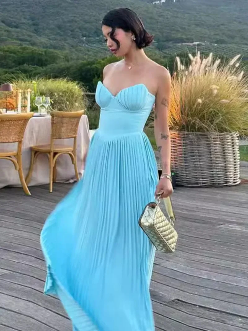 2025, exquisite blaue Abendkleider, elegant, herzförmige Falten, drapiert, A-Linie, hochwertiges formelles Partykleid, Abendkleid, Mode