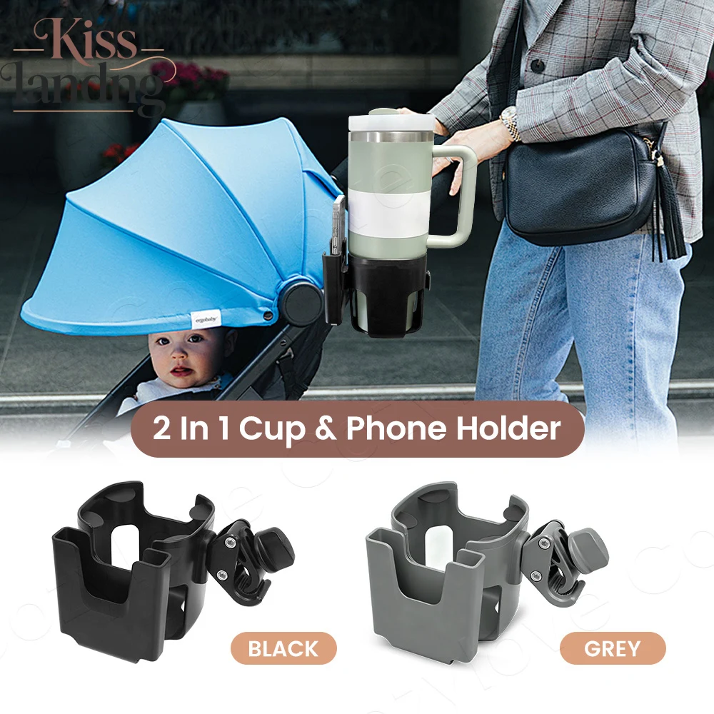 Porte-gobelet de poussette de grande taille avec fente pour téléphone, amovible et 360 °   Rotation pour la plupart des chariots, marcheurs et vélos