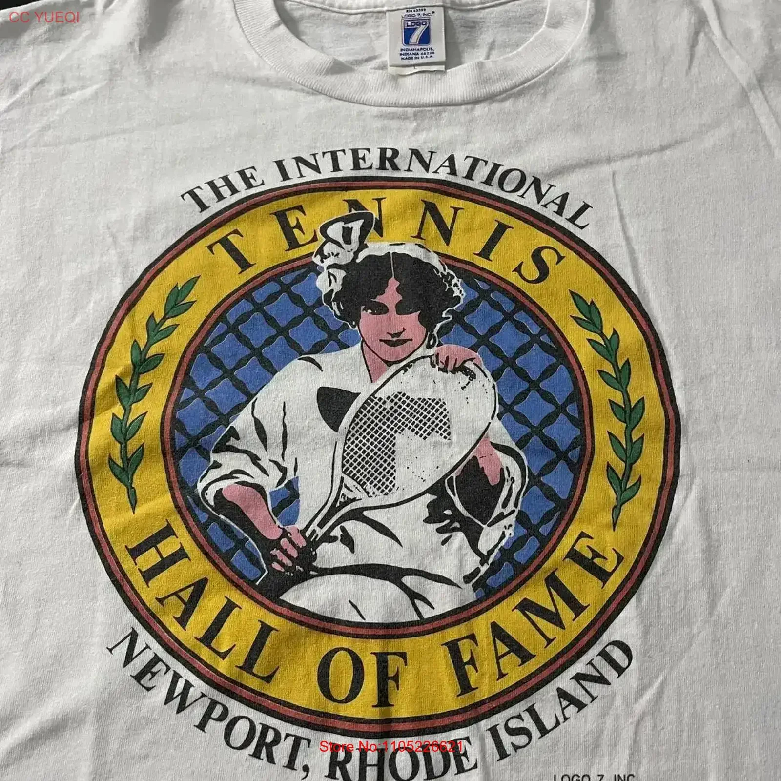 Vintage Logo7 National Tennis Hall Of Fame Newport RI T Shirt Size Large Washed Breathable homme graphic fashion Casual