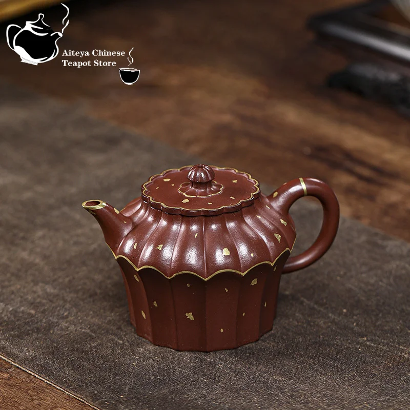 Yixing-Handmade Purple Clay Teapot, Huanglongshan Red Skin, Dragon Mud Texture, Gold Lamp, Kung Fu Tea Set, Chinese Tea Pot