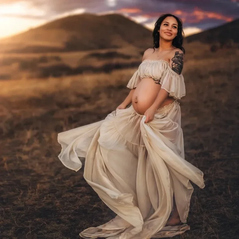 Women\'s Boho Two-Pieces Set Maternity Dresses PhotoShoot Baby Shower  Платье Для Беременных فساتين حوامل Photography