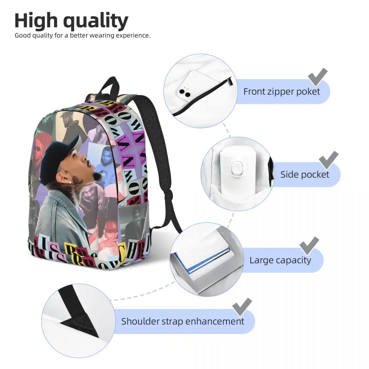 Daypack chris brown 11 tour 2024 music chris brauner reiß verschluss chris brauner studenten geschenk cooler rucksack high school