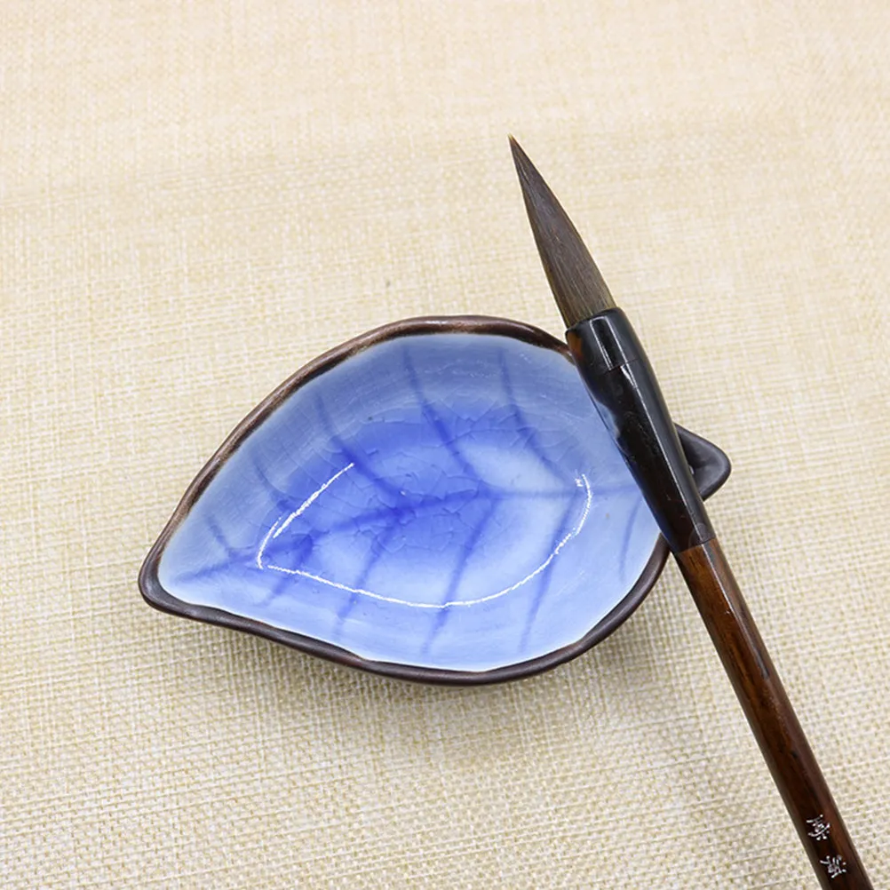 2Pcs Ink Dish Ceramic Leaf Shape Portable Calligraphy Ink Plate Brush Tray for Beginners Students Calligraphy Brush Tray