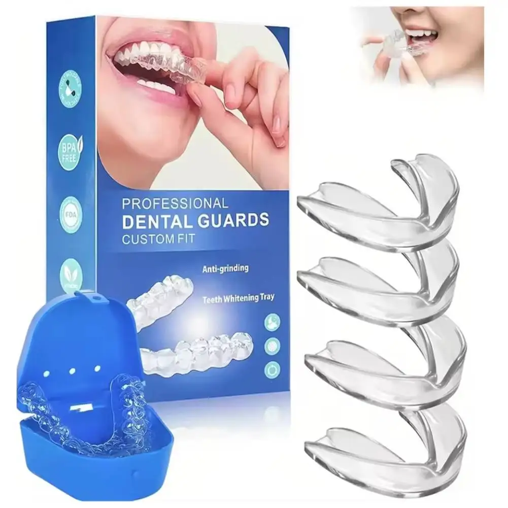 4Pcs Mouth Guard with Storage Case Anti-Grinding Teeth Protection Transparent Sports Mouth Guard for Teeth Clenching At Night