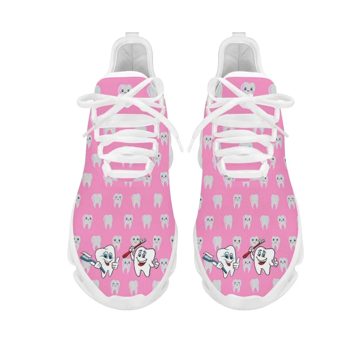 Cartoon Teeth Print Women's Flats Sneakers Fashion Kawaii Lace-Up Vulcanized Shoes Outdoor Breathable Non-Slip Running Shoes