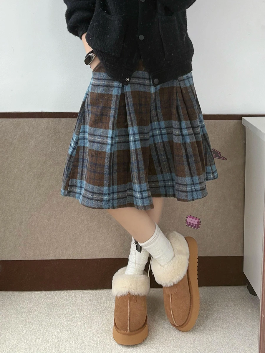REDDACHiC, pantalones cortos de Tweed a cuadros de talla grande para mujer, faldas plisadas con cintura elástica, Bermudas, pantalones escolares Vintage Y2k Harajuku