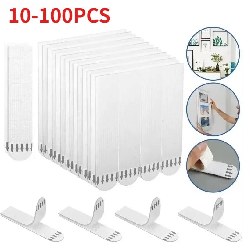 10-100PCS Punch Free Frame Tape Strips Self Adhesive Mounting for Picture Frame Poster Wall Decor Fixed Hanging Hook