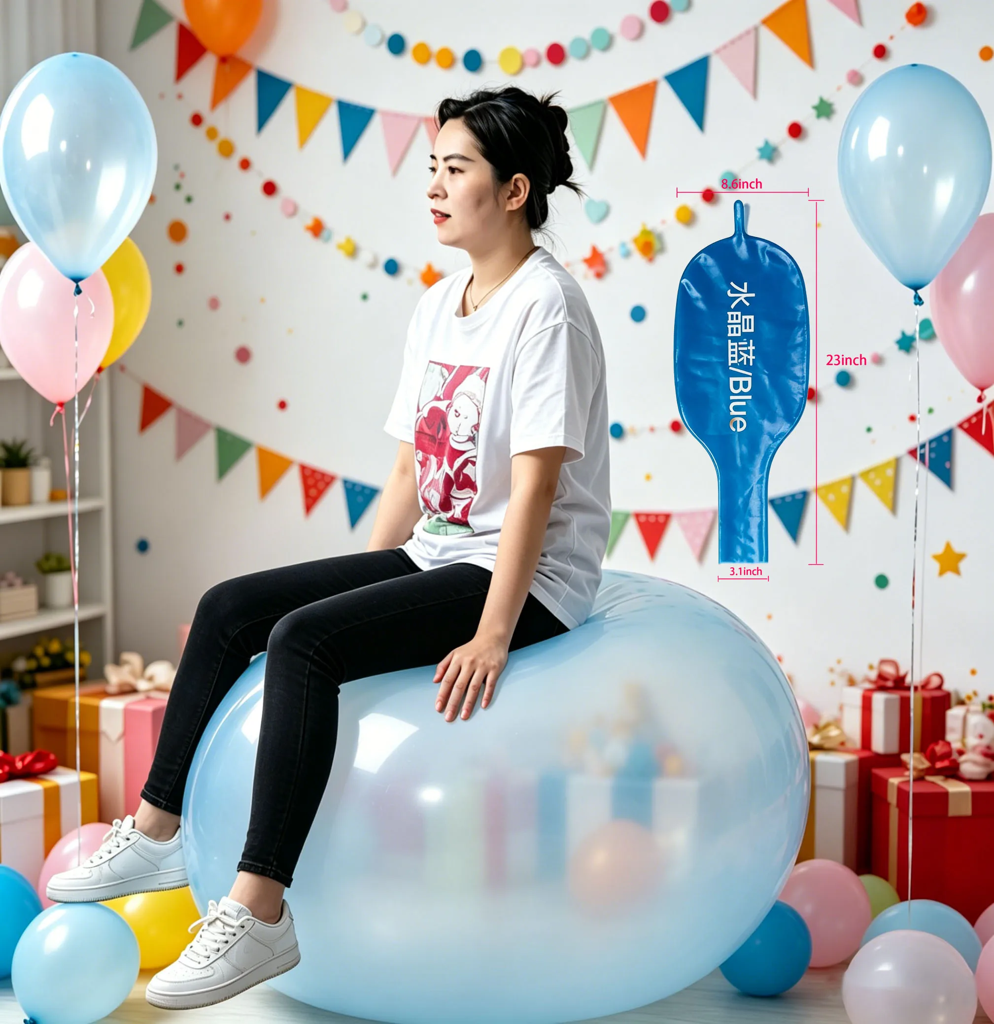 

Large balloons.59-inch latex balloons.Thicker,more sturdy and durable.Great for playing,birthday parties,wedding decorations