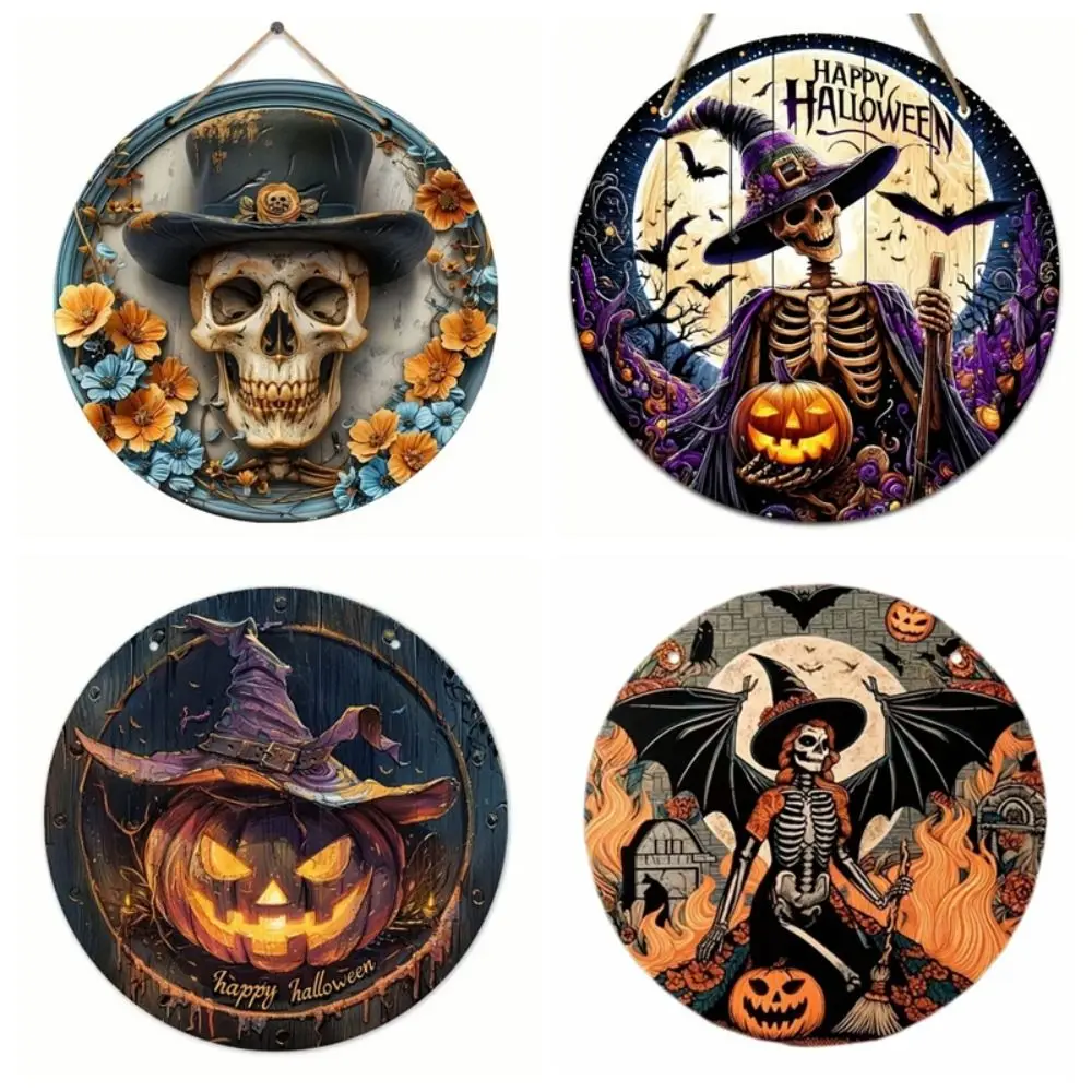 Room Wall Decor ไม้พวงหรีดฮาโลวีนโลโก้ Vintage Retro หัวฟักทองตกแต่งตลกรอบแขวนจี้บาร์