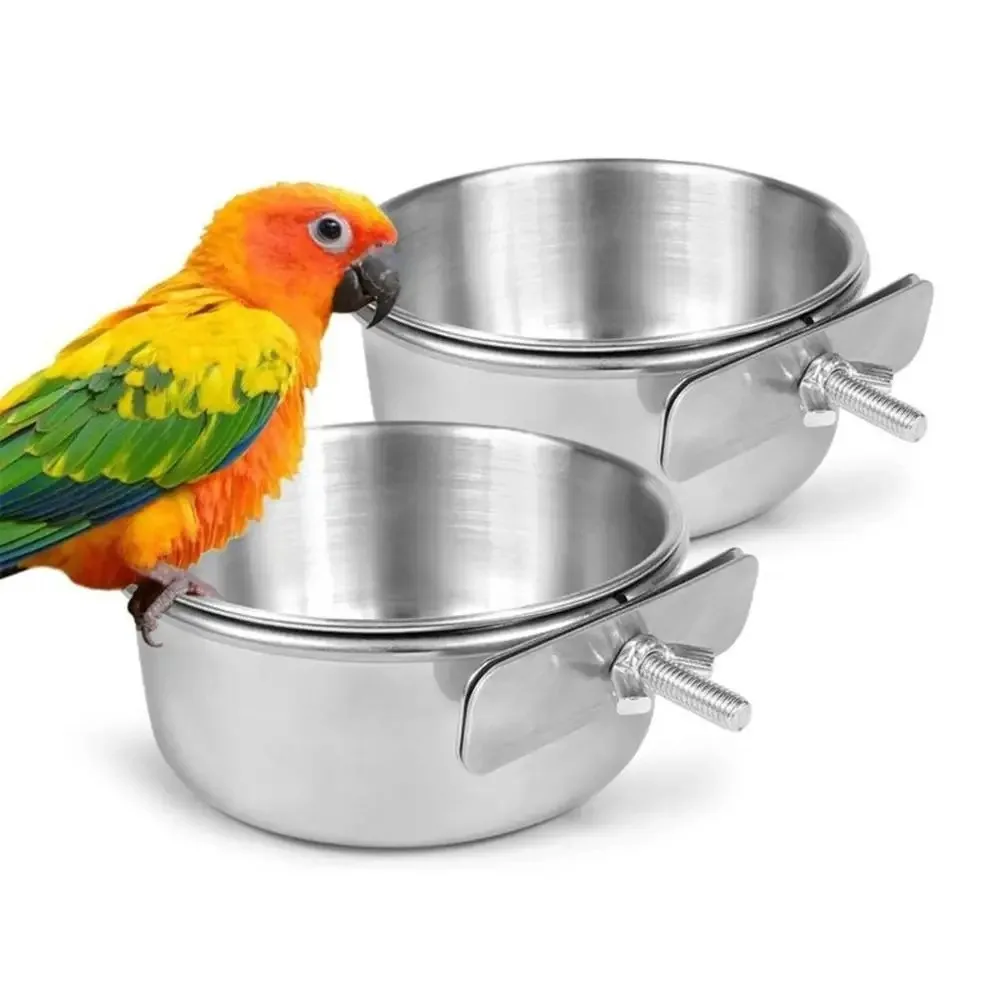 Rabbit Pet Food Dish Hamster Stainless Steel Clamp-on Water Drinker Bird Feeder Parrot Feeding Bowl Cage Cup