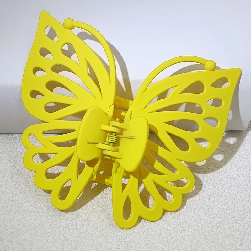 9 cm Süße Frauen Mädchen Junge Mode Geschenk Zurück Kopf Clip Haarnadel Candy Farbe Einzigen Schicht Hohl Flügel Antenne Schmetterling haar Klaue – Detail 16