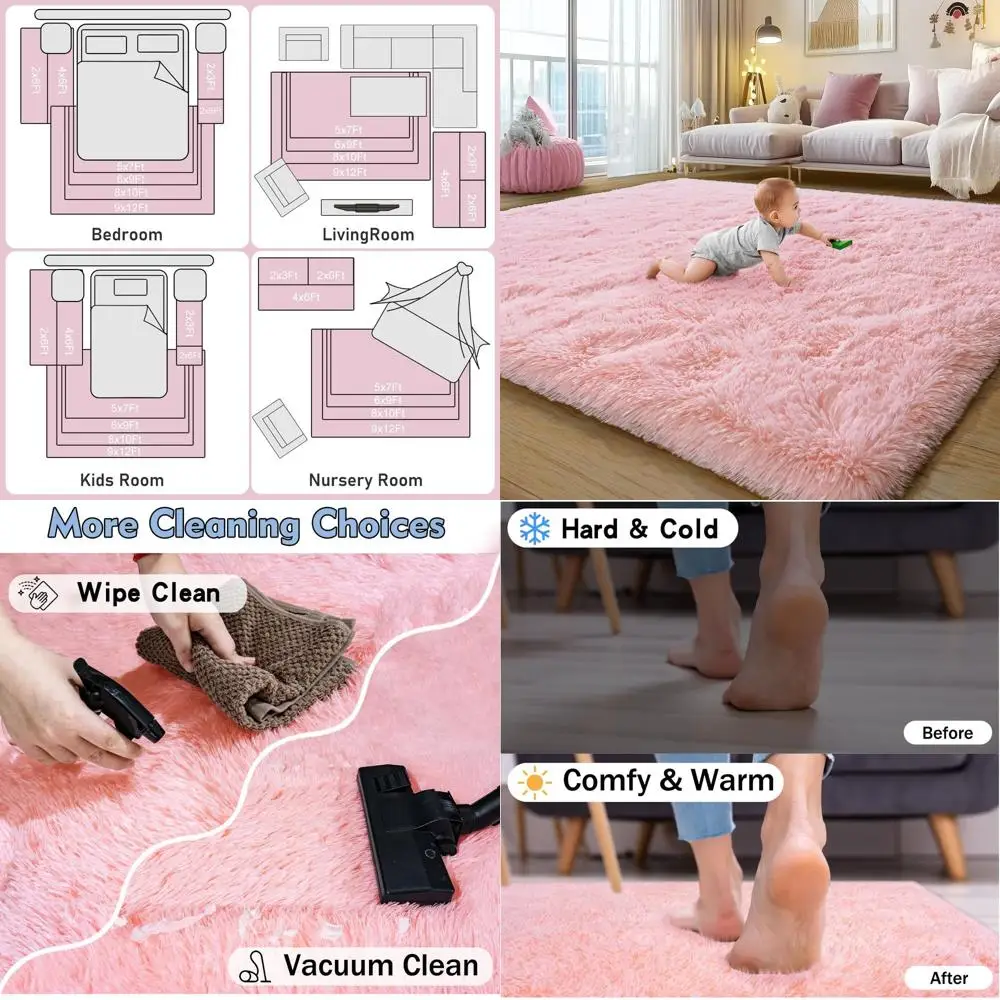 

Ultra Soft Pink 8x10 Shag Rug, Fluffy Area Rug for Bedroom, Comfy Furry Rug for Living Room and Kids Rooms, Non-Slip Pastel Prin