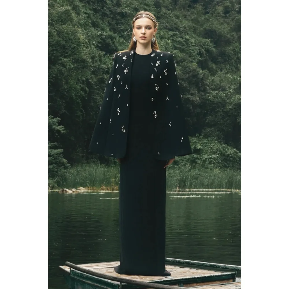 

Customized Crystals Evening Dresses Stone Embellishment Party Dress Black Long Elegant Modern Prom Cocktail Gowns for Women 2026