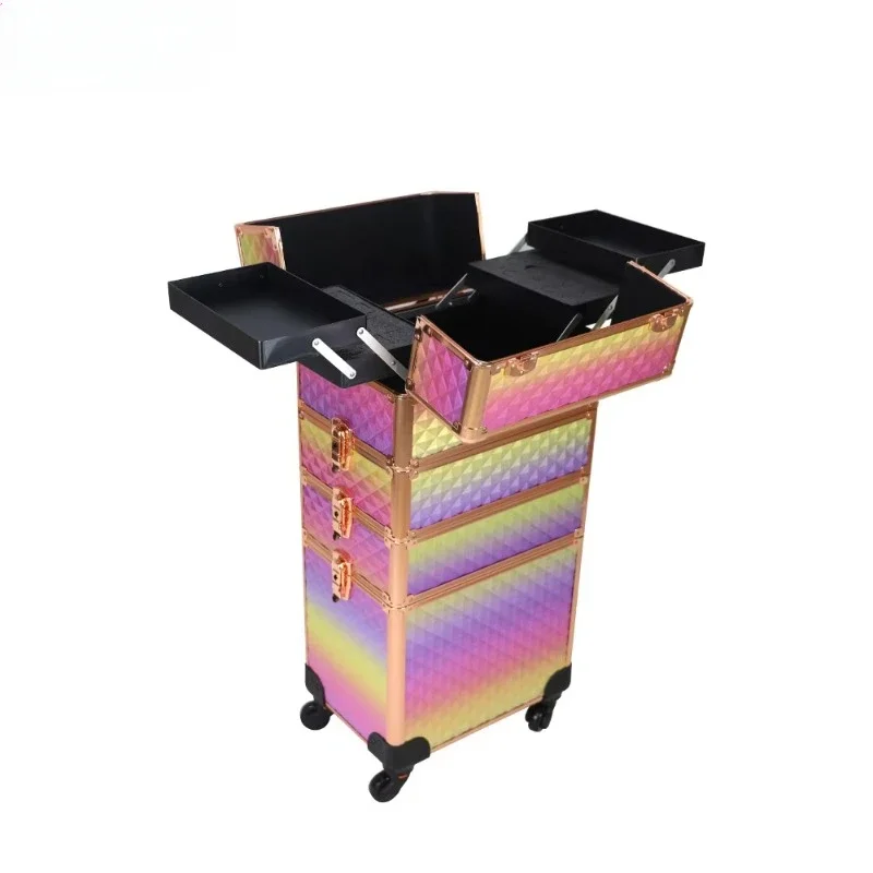 Casing meja rias bergulir 4 dalam 1, koper troli makeup profesional penyimpanan besar salon salon salon makeup artis wagon
