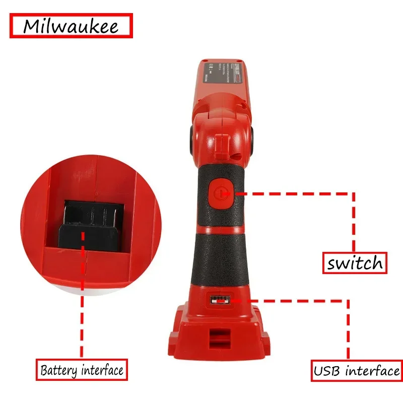 مصباح مكتبي عمودي LED مع منفذ USB ، أداة كهربائية لميلواوكي ، بطارية أيون الليثيوم 12 واط ، 1000LM ، 14 ، 18 فولت