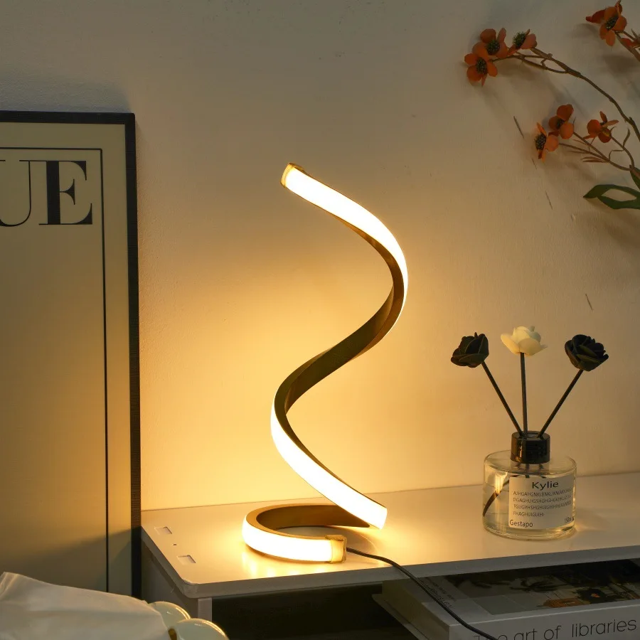 

Spiral LED Table Lamp Dimmable Night Light 3 Color Modes USB Plug in Bedside Lamp For Living Room Bedroom Office Home Decor