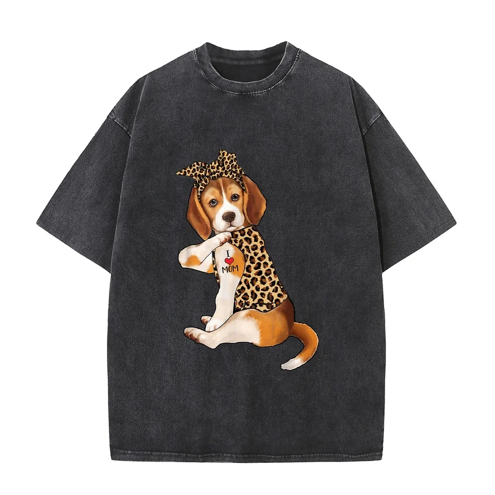 Beagle Dog Lover Tee I Love Mom Tattoo Leopard Mothers Day T-Shirt T Shirt Funny Gift Autumn Casual Print Short Sleeve Cotton