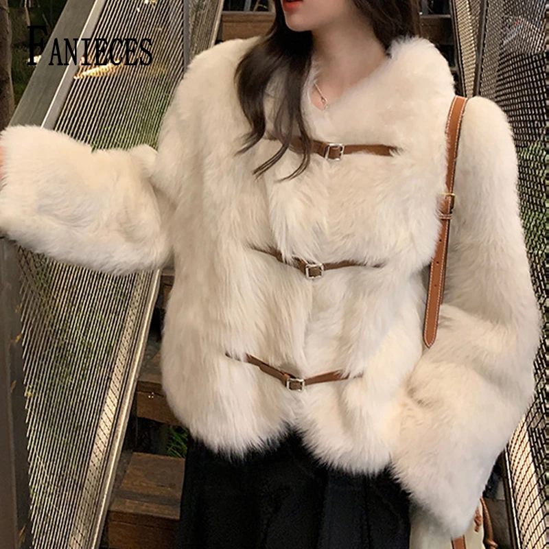 

FANIECES 2023 Winter Casual Faux Fur Coat Women Long Sleeve O Neck Warm Flurry Feather Jacket Fashion Lady Party Outfit пальто