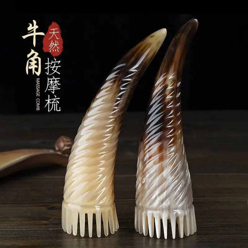 Natural Genuine Goods Horn Comb Authentic Massage Comb Head Meridian Horn Barrel Comb Genuine Head Therapy Home Flagship Store