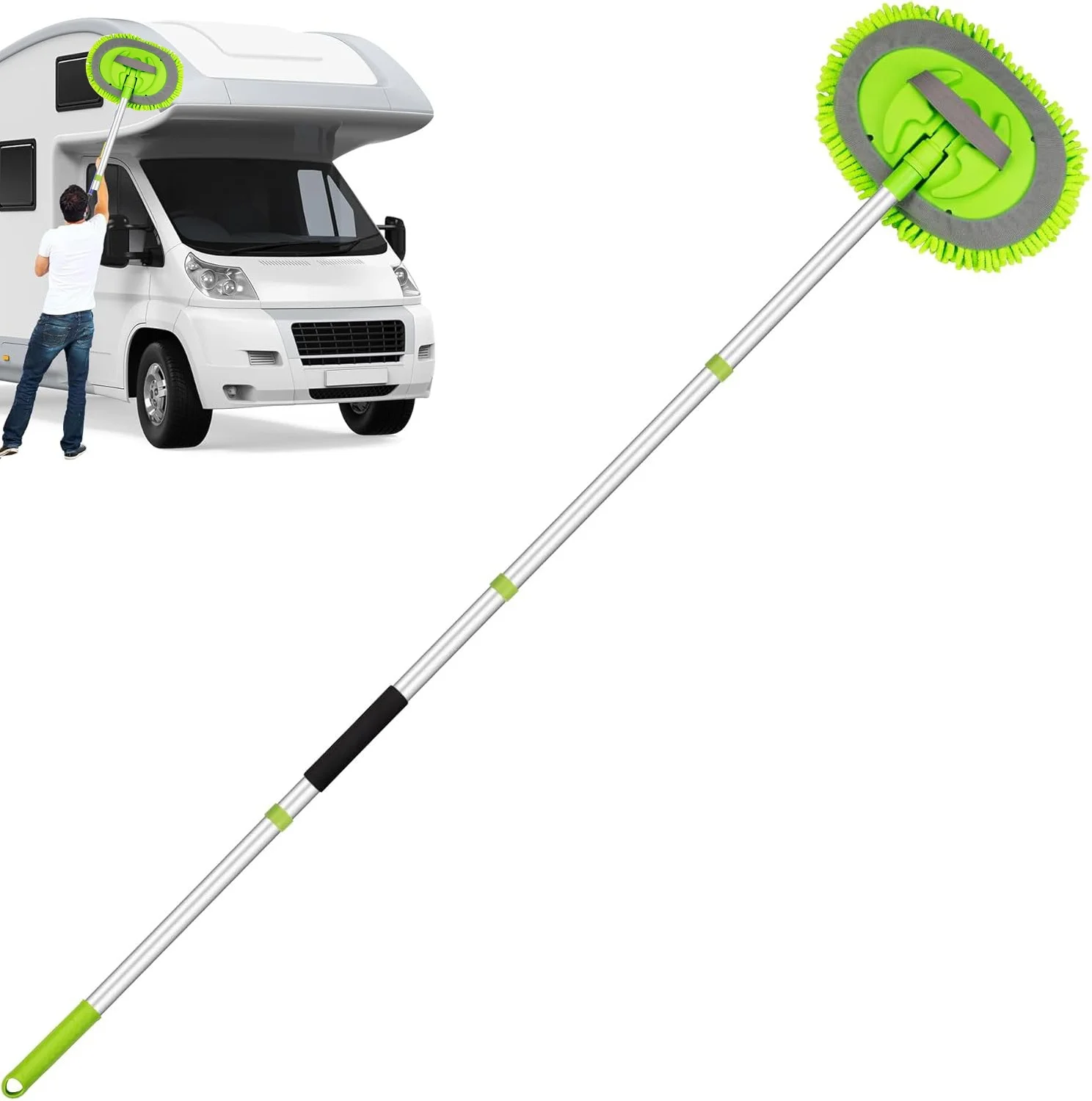 1 Set grüner Autowaschmop mit abnehmbarem Bürstenkopf, extra langer Autoreinigungsmop, Chenille-Mop mit 4 abnehmbaren Teilen, auch für die Reinigung im Haushalt geeignet, multifunktionaler Reinigungsmop. – Detail 3