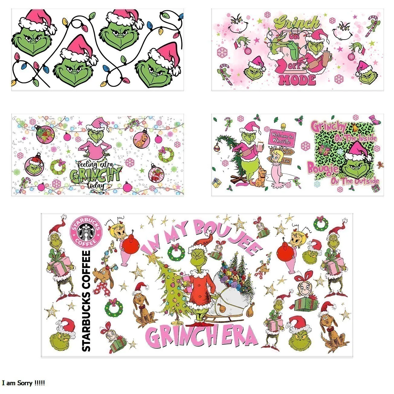 

Christmas Green series easy peel waterproof DIY Decals Retro Beauty 3D transfers uvdtf crystal sticker 16oz uv dtf cup wraps