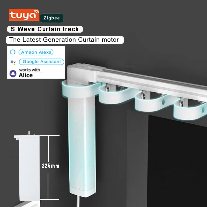 Tuya Latest Generation Zigbee Smart Electric Curtain Motor S Wave Track Cornice Rail Customized Support Alice Alexa Google