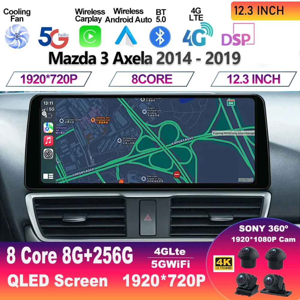 

Автомобильный мультимедийный плеер, экран 12,3 дюйма, Android 13, для Mazda 3 Axela 2014 - 2019